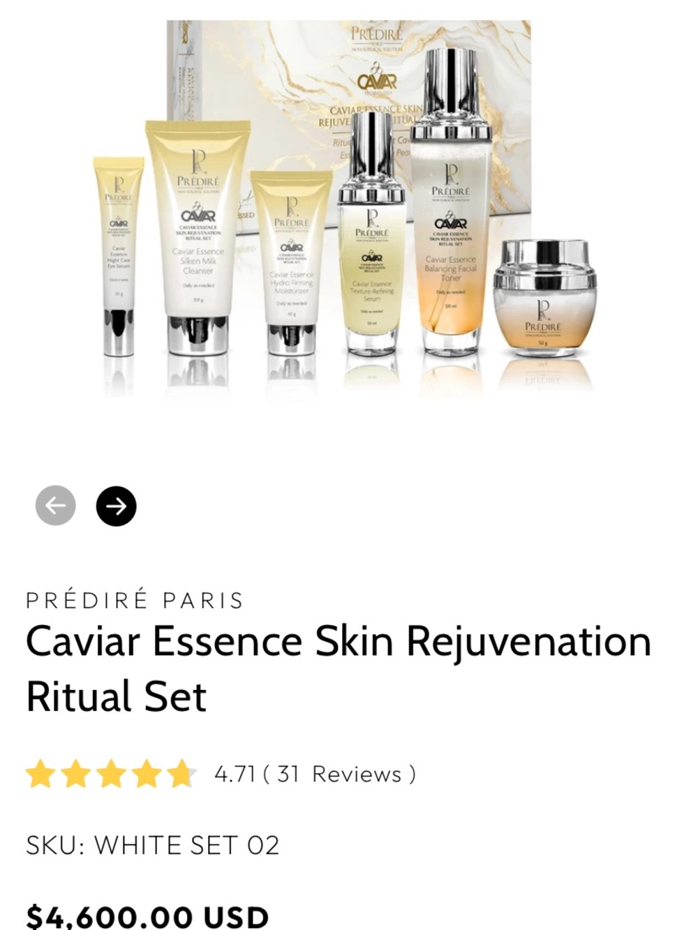 PRÉDIRÉ PARIS Caviar Essence Skin Rejuvenation Ritual Set — Gold & Cream
